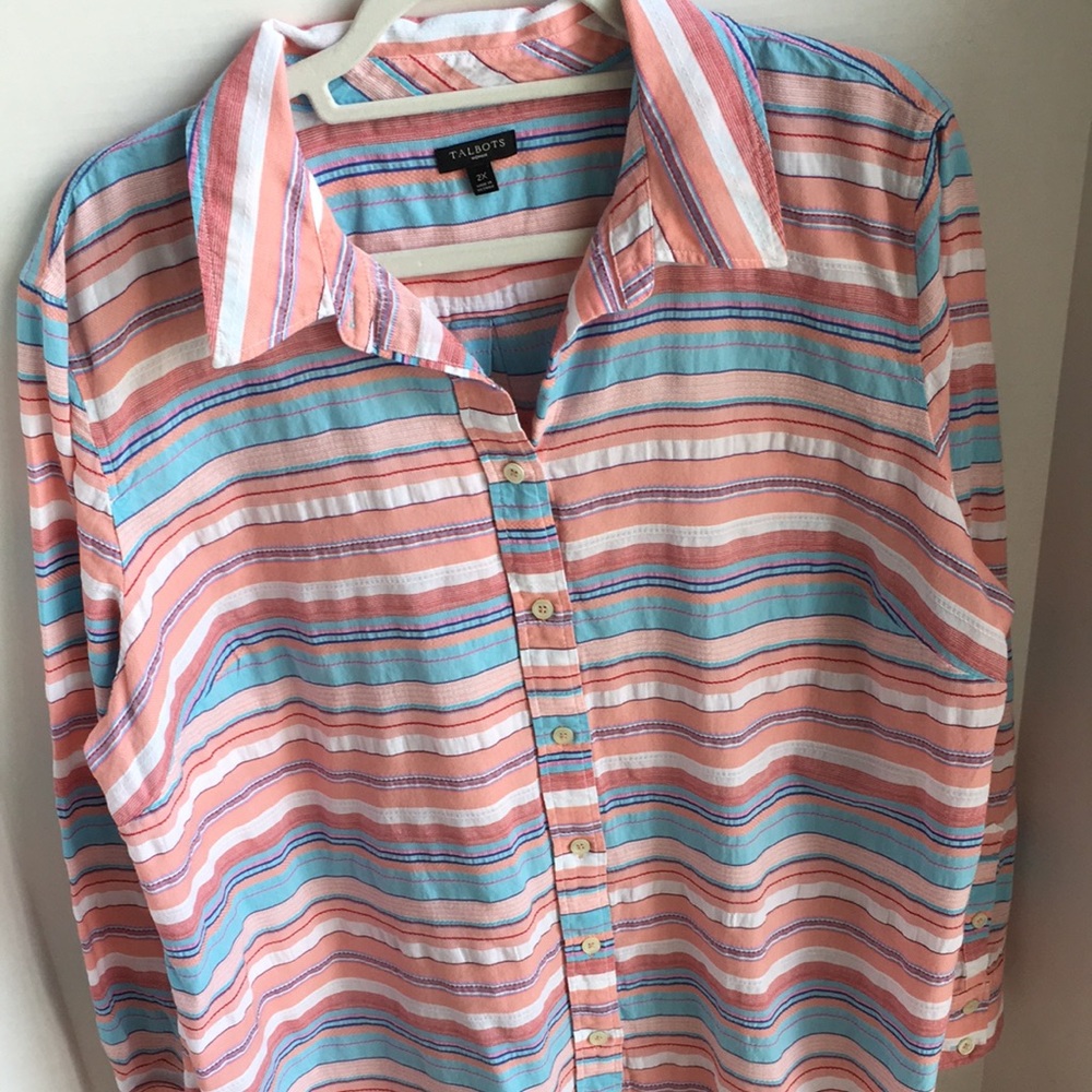 Talbots Colorful Stripe Button Down Blouse 2X
